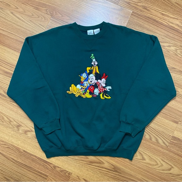 Disney Other - Vintage Disney Green Sweatshirt Size XL Embroidered Mickey Goofy Minnie Pluto